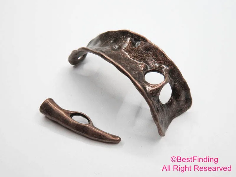 

Hammered half cuff leather bracelet clasp Antique copper cuff bracelet RH02C