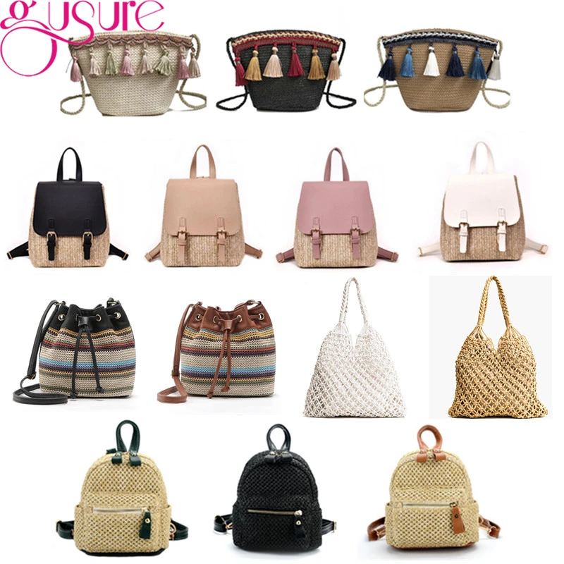 

Gusure New Fashion Design Woven Straw Shoulder Bags Women Beach Holiday Travel Handbags Ladies Simple Small Totes Bucket Bags