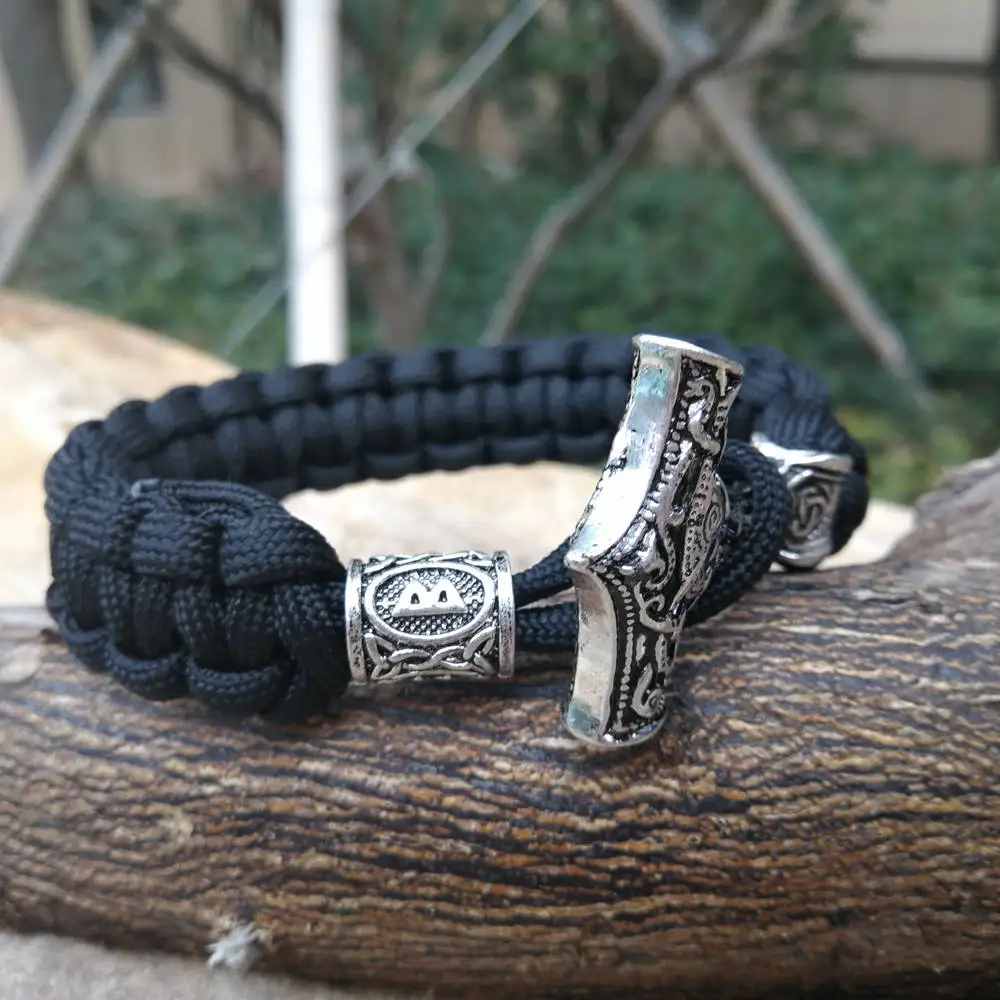 Paracord Bracelet Celtics Viking Runes Beads Axe Talisman Charm Braided Rope Bracelet Men Bangles Camo Green Beige Jewelry Gifts (3)