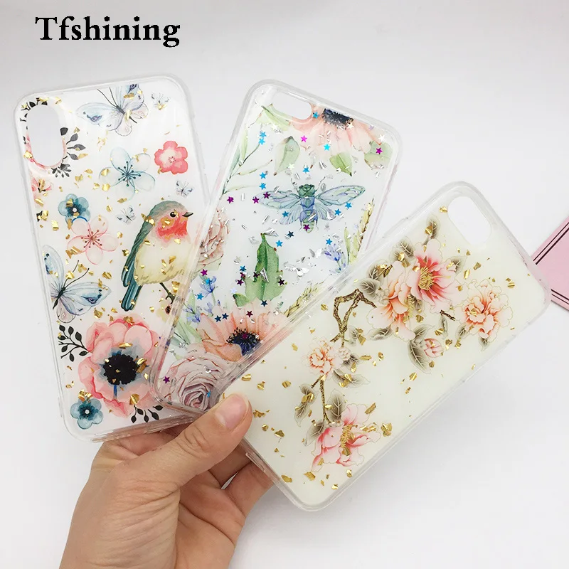Tfshining Блестящий блестящий чехол с золотой фольгой для IPhone X XR XS Max 8 7 6 6s Plus милый