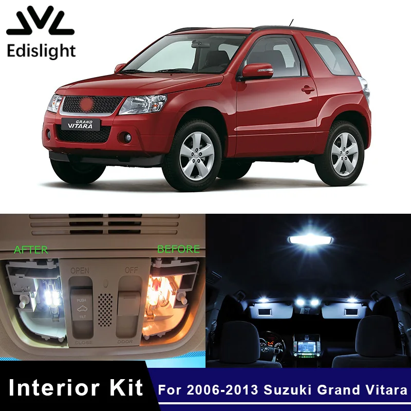

Edislight 12Pcs White Ice Blue LED Lamp Car Bulbs Interior Package Kit For 2006-2013 Suzuki Grand Vitara Map Trunk Plate Light