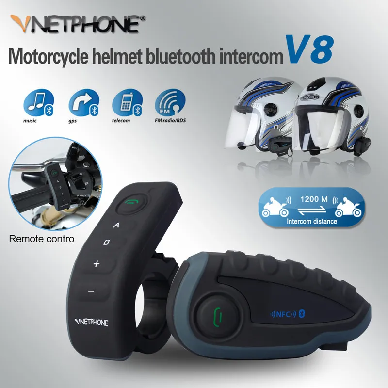

V8 Synchronous Motorcycle Intercom 1200m Wireless Motorcycle Multi-Interphone Speaker For 5 Riders Bluetooth Helmet Intercoms