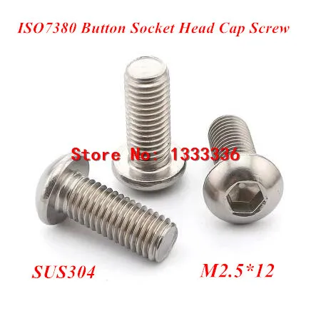 

1000pcs M2.5*12 Button Hex Socket Cap Screw, ISO7380 Pan/Round head Bolts 304 stainless steel
