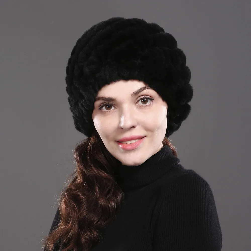 Женская шапка из меха кролика Рекс теплая вязаная натурального настоящий мех опт