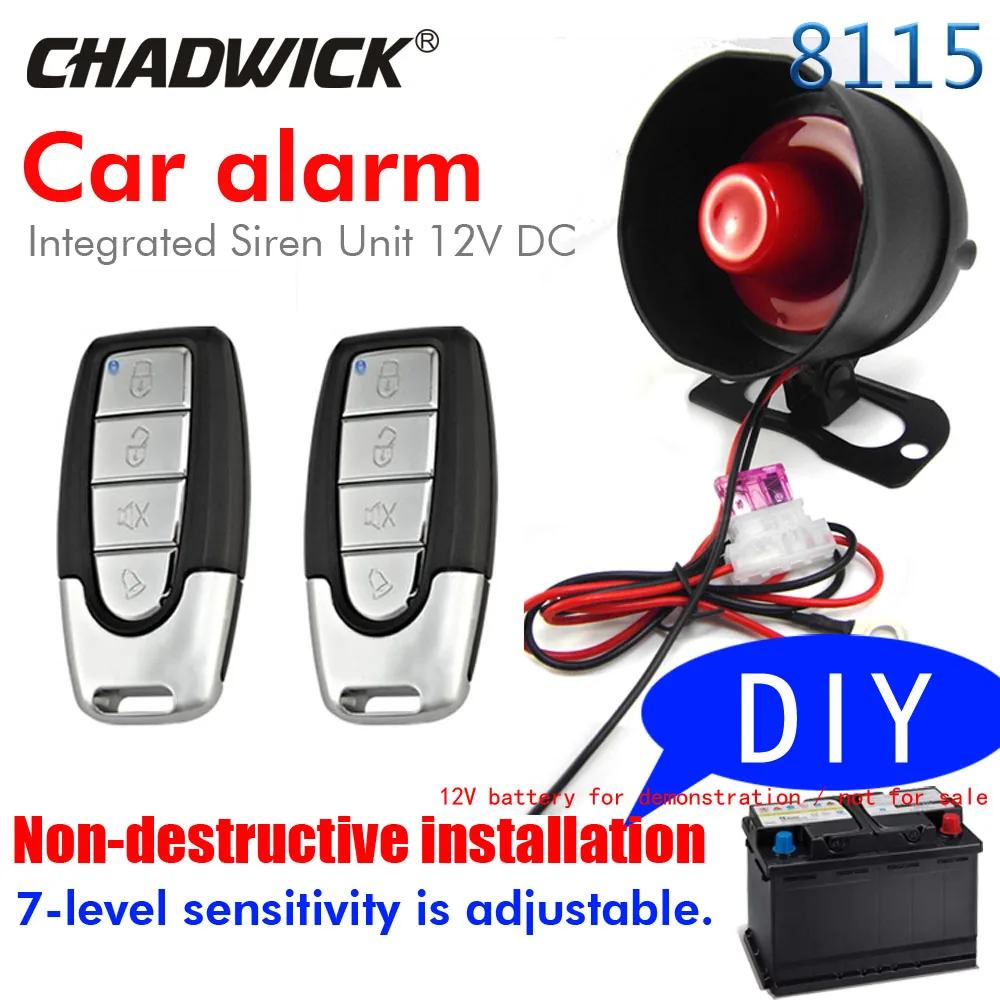 

BIUYEE M8115 12V Car Alarm System One Way Vehicle Burglar Alarm Security Protection with 2 Remote Control Auto Burglar Universal