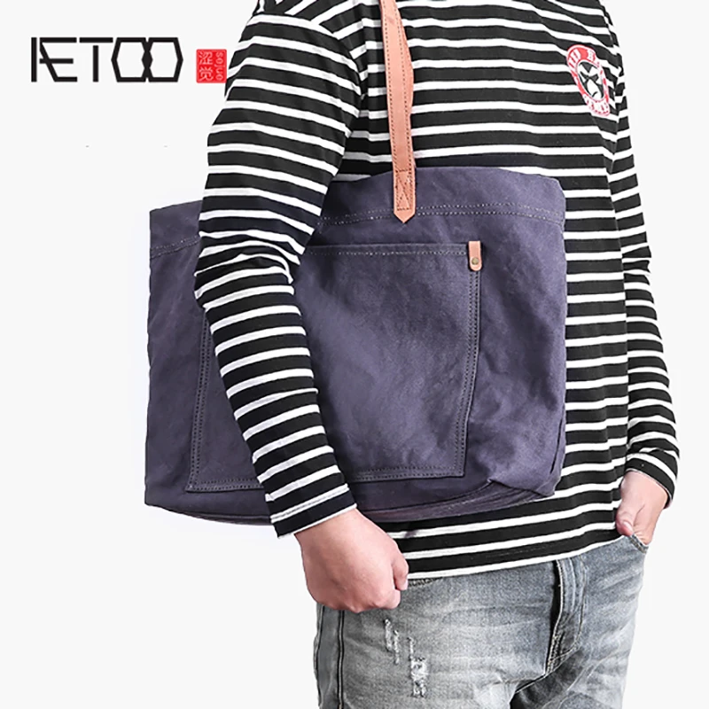 

AETOO Male canvas casual single shoulder Oblique cross bag retro literature and art large capacity men's handbag