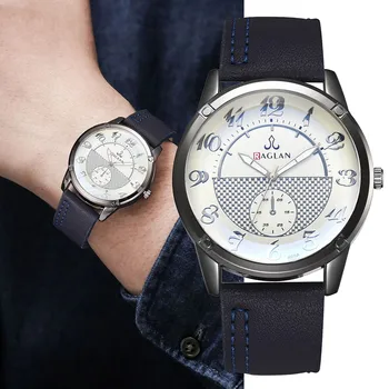 

RAGLAN Fashion Business Men Watch Quartz Watch High Quality Leather Mens Clock Blu Ray Glass Round Wristwatch horloges mannen