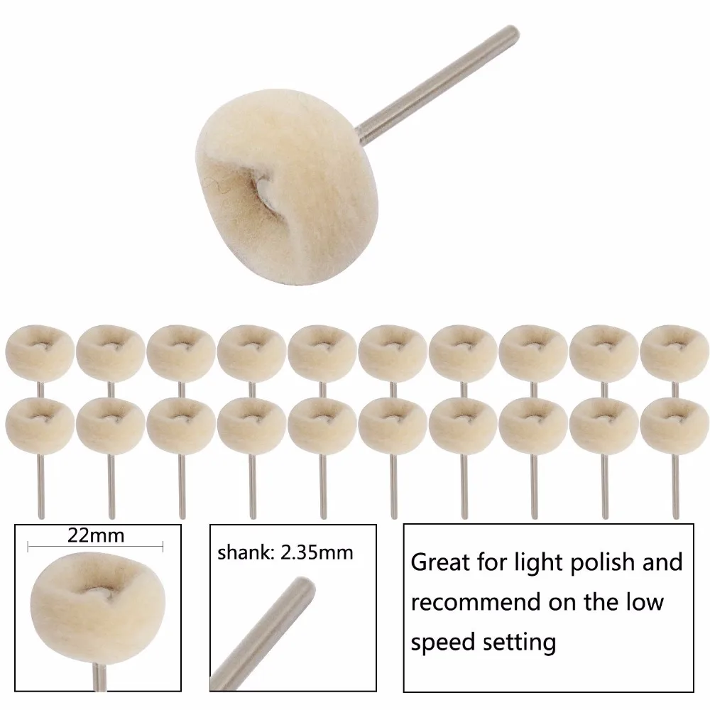 Установленный хлопок Мягкий тонкий 3/32 хвостовик полировка Buff колеса 2,35 мм хвостовик для Dremel вращающихся инструментов Упаковка из 20 штук