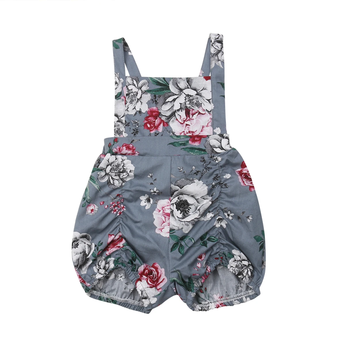Emmaaby/Летний комбинезон с открытой спиной и цветочным принтом для новорожденных девочек комбинезон одежды снаряжение - Цвет: Синий