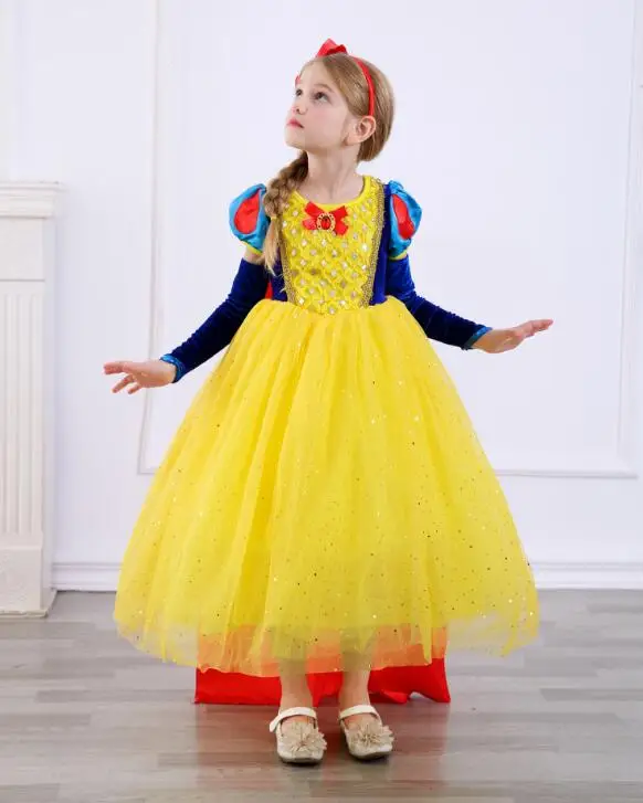 

New design girl snow white princess costumes cosplay cute kids performance clothes cartoon girls chiffon dress party clothing