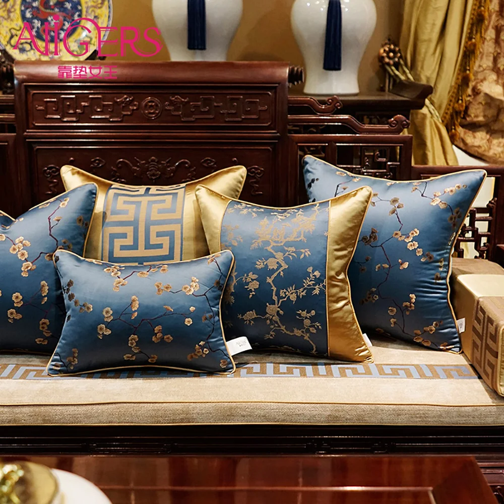 Avigers, китайский стиль, роскошные классические винтажные Чехлы для подушек, декоративные подушки, золотые, синие, цветочные наволочки