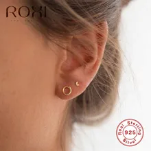 ROXI moda Simple geométrico pequeño círculo pendientes para mujeres joyería minimalista coreano genuino 925 plata esterlina pendiente regalo