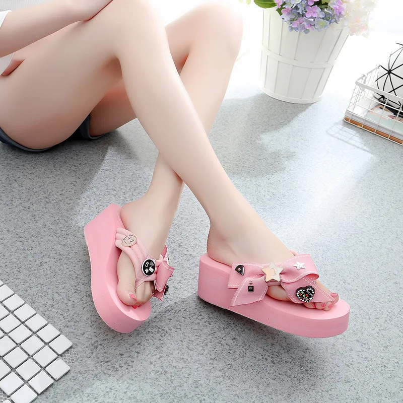 2017 New Korean Summer Style Non-slip Slippers Flip Flops Online Cheap High Heels Platform Shoes48