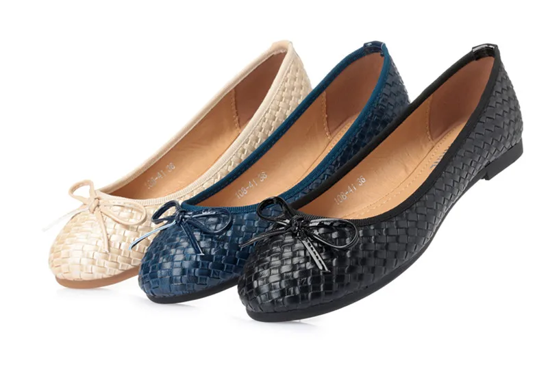 Ladies Casual Flat Shoes Spring Bowtie Flats Women Round Toe Slip-on Ballet Flats Knitted Pu Leather Ballerinas Flats For Women  (28)