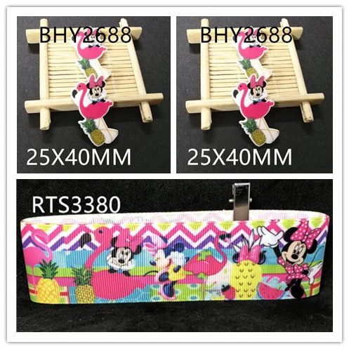 

7/8inch 100yard ribbon and 100pcs resin 1 set printed cartoon printed ribbon and resin RTS3380