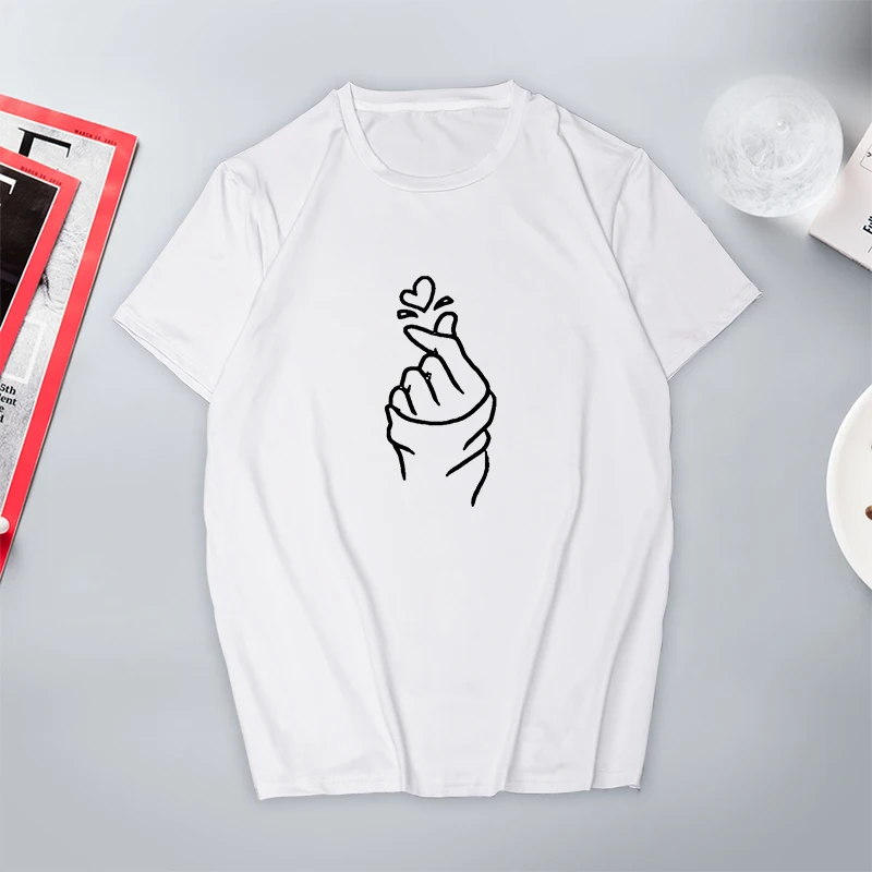 

Summer Women T Shirt Women T-shirt Lovely Gesture Love Graphic Tees Women Tshirt Finger Heart Printed Top Femme Nice Girl T-Shir