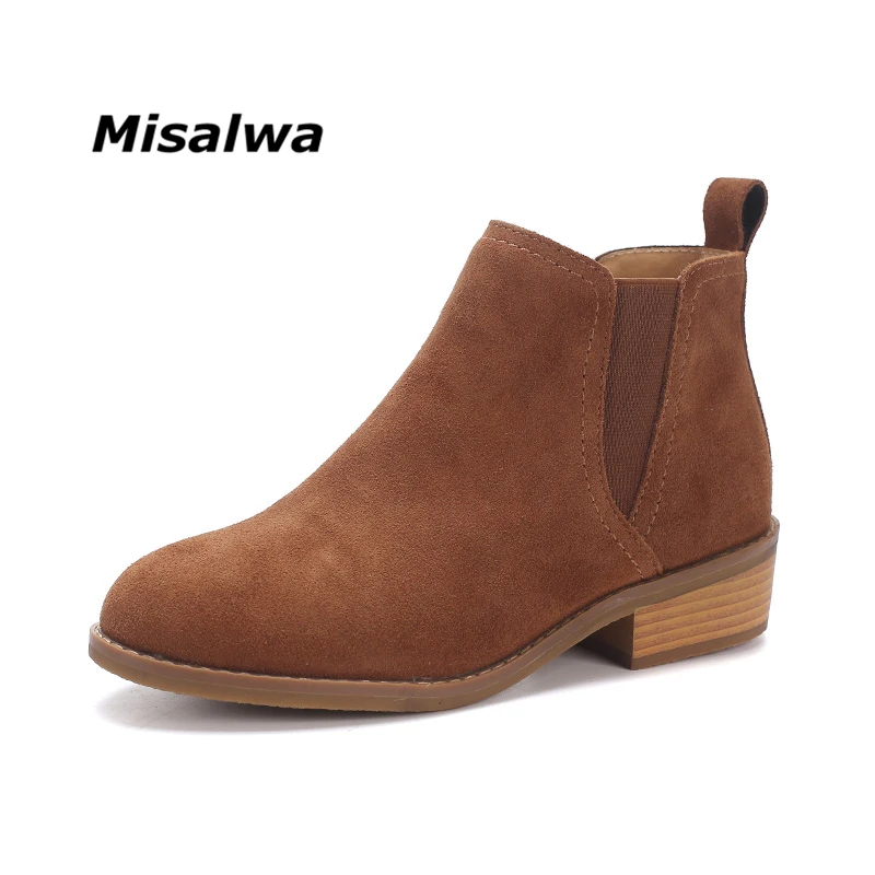 

Misalwa Spring Autumn Winter New Pointed Toe Women's Boots Casual Chelsea Boots Plus Velvet Elastic Band Women Shoes