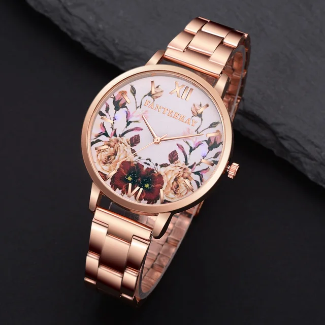 Women Rose Gold Stainless Steel Flowers Fashion Luxury Watch Business Women Dres Women Rose Gold Stainless Steel Flowers Fashion Luxury Watch Business Women Dres