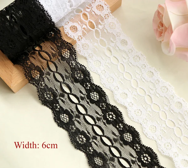 1 yard Fantastic lace with ribbon hole, white/ black lace,DIY