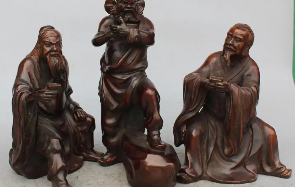 

11" Bronze Famous Three Kingdoms Guan YU Zhang Fei Liu Bei Sworn Wine Full Set