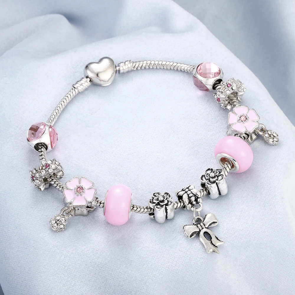 

Original Silver Charm Snake Chain Mask butterfly cat claw Bracelet Bangle DIY Crystal Women Jewelry CZ Fashion Friendship Gift