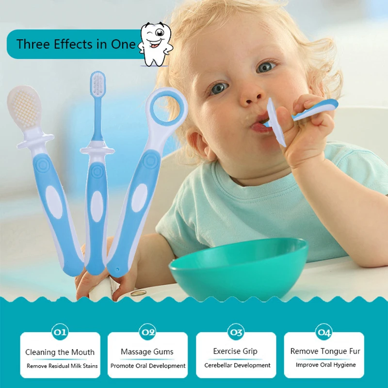 

3Pcs/Set Baby Toothbrush Kits Eco Safe Babies Massage Soft Training Toothbrush Tongue Brush Silicone Chewing Teethers for Infant