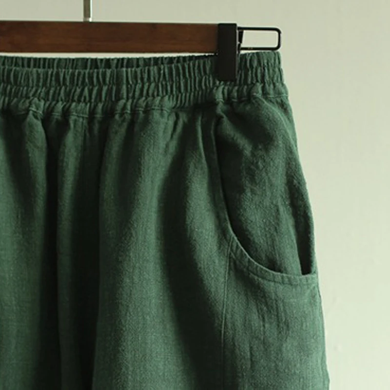 Johnature женские широкие брюки с эластичной резинкой на талии Осенние новые льняные брюки женские брюки свободные 8 цветов повседневные винтажные - Цвет: Зеленый