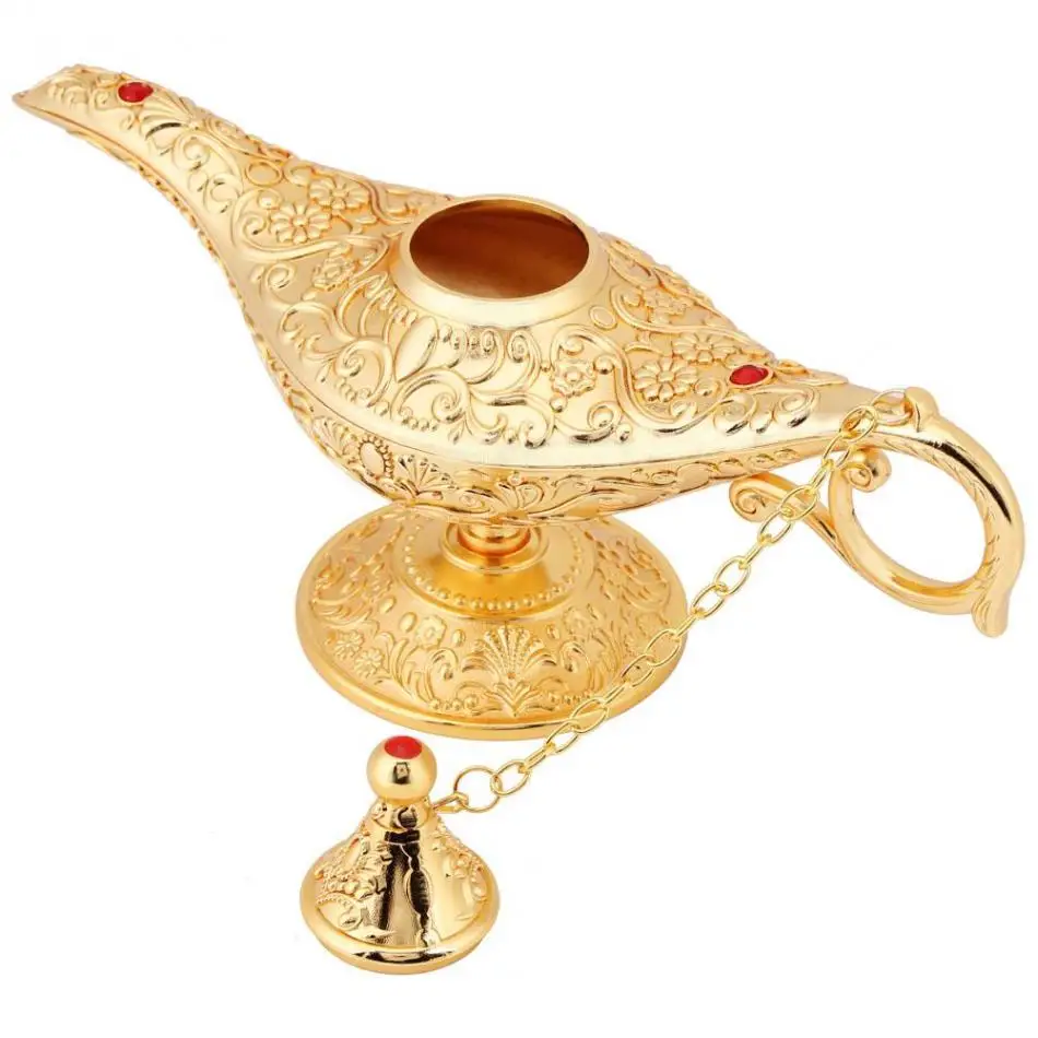 

Retro Lamp Metal Carved Legend Wishing Oil Lamp Tea Pot Home Furnishing Article Decoration(gold)