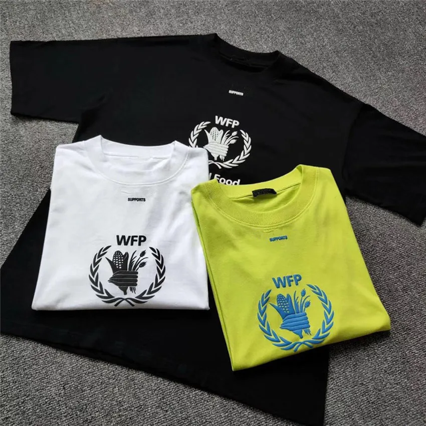 

2019 OVERSIZE World Food Programme 1:1 High Quality T Shirt Men Women Foam Printing Top Tees