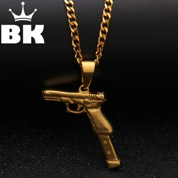 

Men Necklaces Gold color Assault Gun Rifle Iced-Out Pendant Necklace Alloy Hiphop Bike Military Fashion Jewelry
