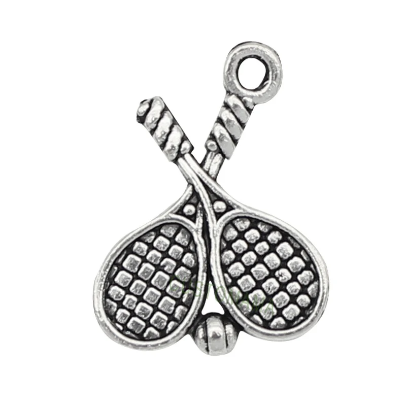 150pcs Antique Silver Tennis Racket Charms Pendant 18x14mmcharm