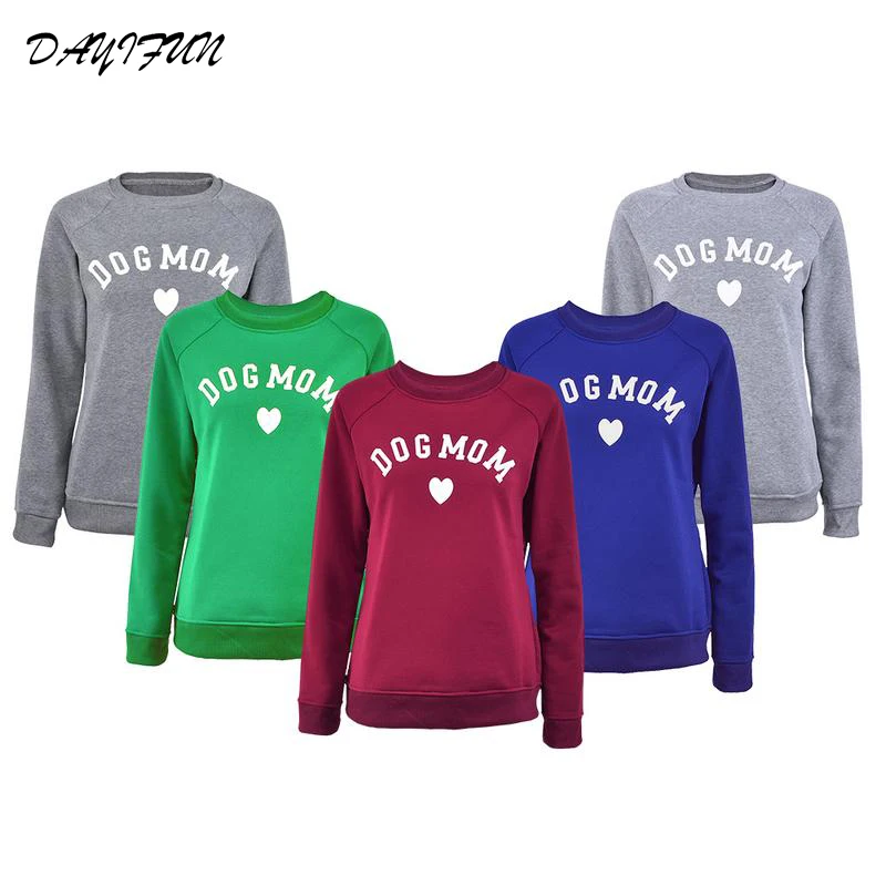 

2019 Dog Mom Women's Plus Velvet Fashionable Long Sleeve Casual Sweatshirt Printing Heart-shaped Print Sweatshirt Clothing C345