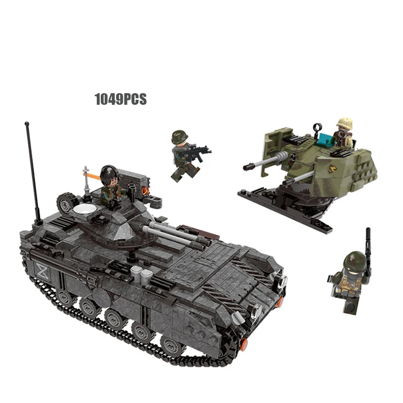 

Military Tracked Armored car batisbricks minifigs building block ww2 Black Shark troops army figures artillery bricks toys