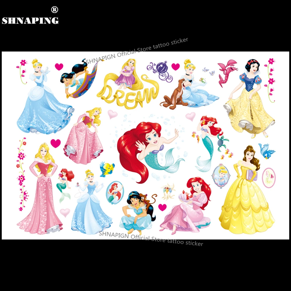 Shnapign ميرميد الأميرة الأطفال الكرتون نمط المؤقتة الوشم ملصق موضة الصيف إلسا للماء الفتيات الاطفال الفتيان الساخن
