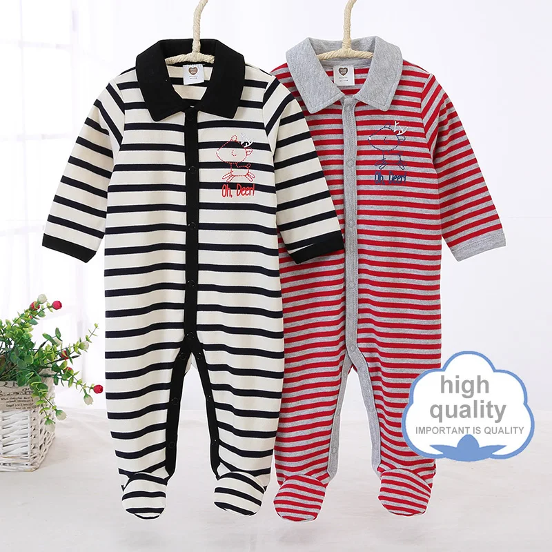

Newborn baby polo-shirt collar rompers stripe Jumpsuits Boys lapel clothing cotton coverall spring infant footed socks pajamas