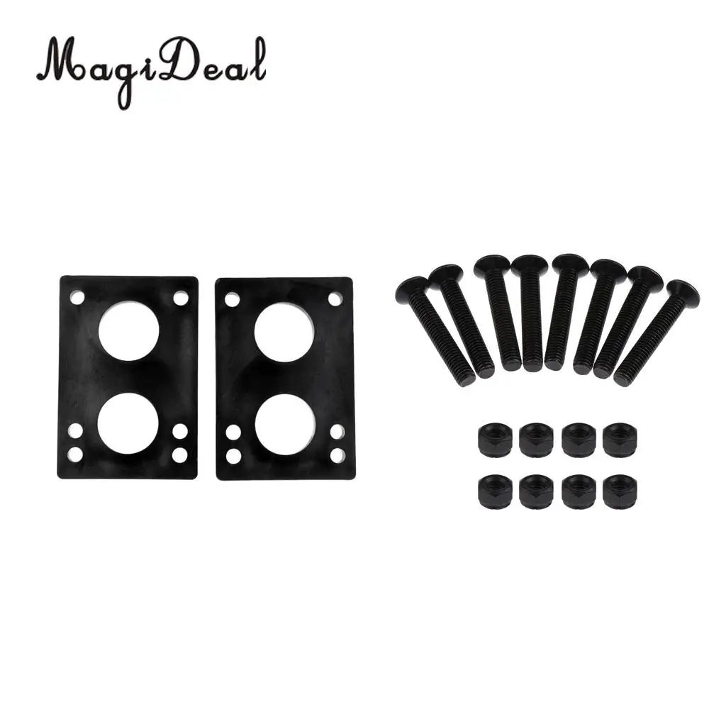 1 Pair 8mm Skateboard Risers Shock Pads+8 Pairs Bolts Longboard Screw Nuts