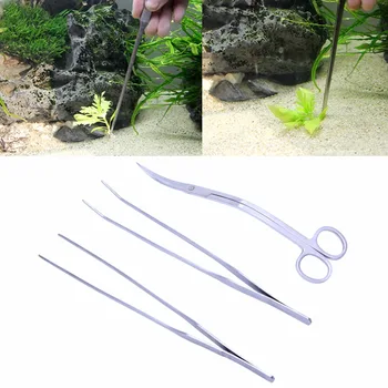 

3in1 Stainless Steel Aquarium Aquatic Live Plants Long Handle Tweezers Scissor Trim Tool Kit Set C42