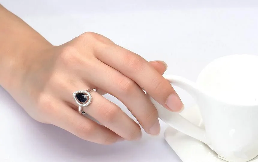 SHDEDE 925 Чистое серебро свет роскошный бренд ювелирные изделия в форме груши сапфировое кольцо свадебный орнамент обручальные кольца для женщин