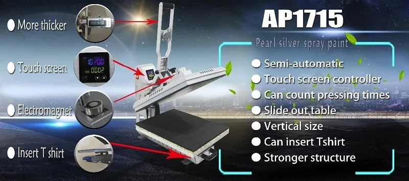 Футболка сублимационная для термопечати 40x50 см 16x20 дюймов ЖК-контроллер автоматический открытый раскладушка скользящий пресс машина AP1715
