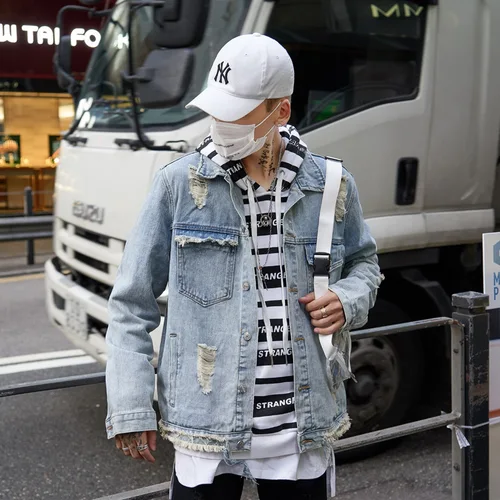 LISER Denim Jacket Men's Hip Hop Jacket Letter Printing Loose Streetwear Harajuku Veste Homme Islamabad