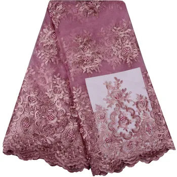 

2018 Factory Price French Nigerian Laces Fabric High Quality African Pearls Laces Fabric Wedding African French Tulle Lace 938