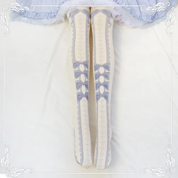 

Japanese Sweet Lolita Silk Socks Sen Woman's Butterfly Knot and Pantyhose Ornamentation GIRLS printing tights velvet WXL-L2