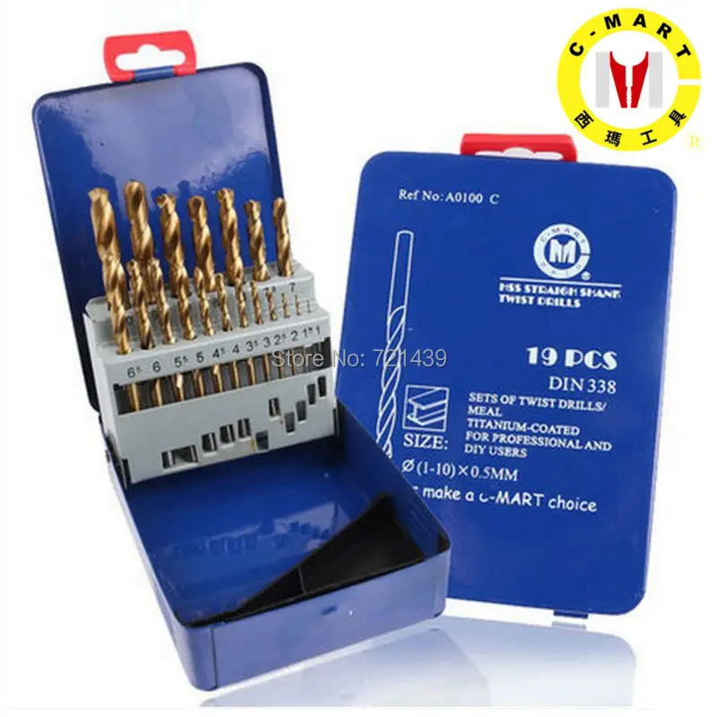 C Mart tools 19 pcs Cobalt HSS twist drill bits set metal drilling DIY