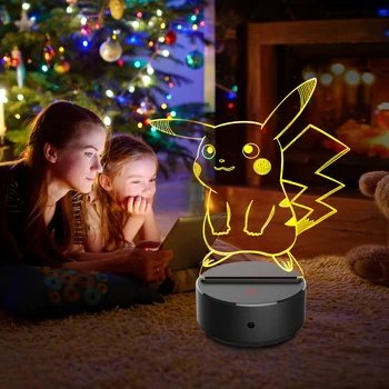 

Cartoon Pikachu Children's Table Lamp Color Change Night Light Decorative Lighting Veilleuse Enfant New Year Gifts 3D Illusion