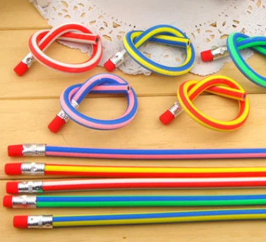

18 cm Creative Magic Stationery Colorful Bendy Flexible Soft Pencil with Eraser Student Learning School Office Use 5pcs/pack