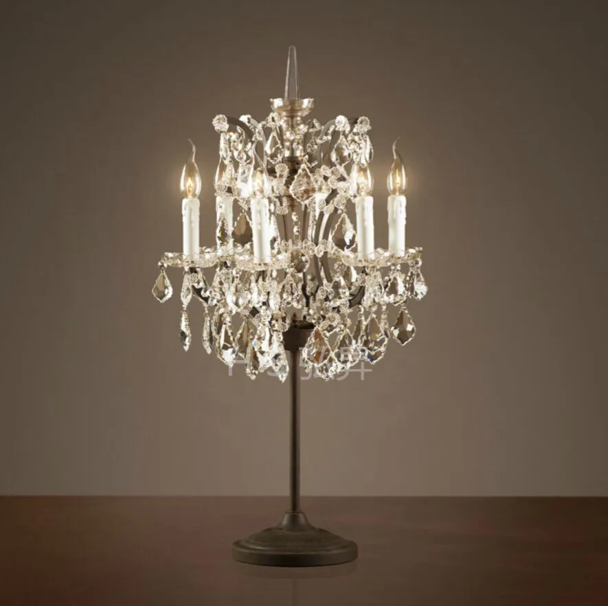 RH Лофт американский стиль ретро промышленный Железный Кристалл Настольная лампа для спальни столовая лампа E14 110-240 В - Lampshade Color: see chart