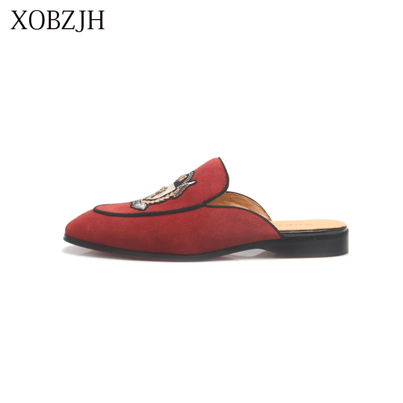 

XOBZJH 2019 New Mens Shoes Handmade Leisure Style Man Summer Party Shoes Men Flats Leather Loafers Red Big Size Shoes