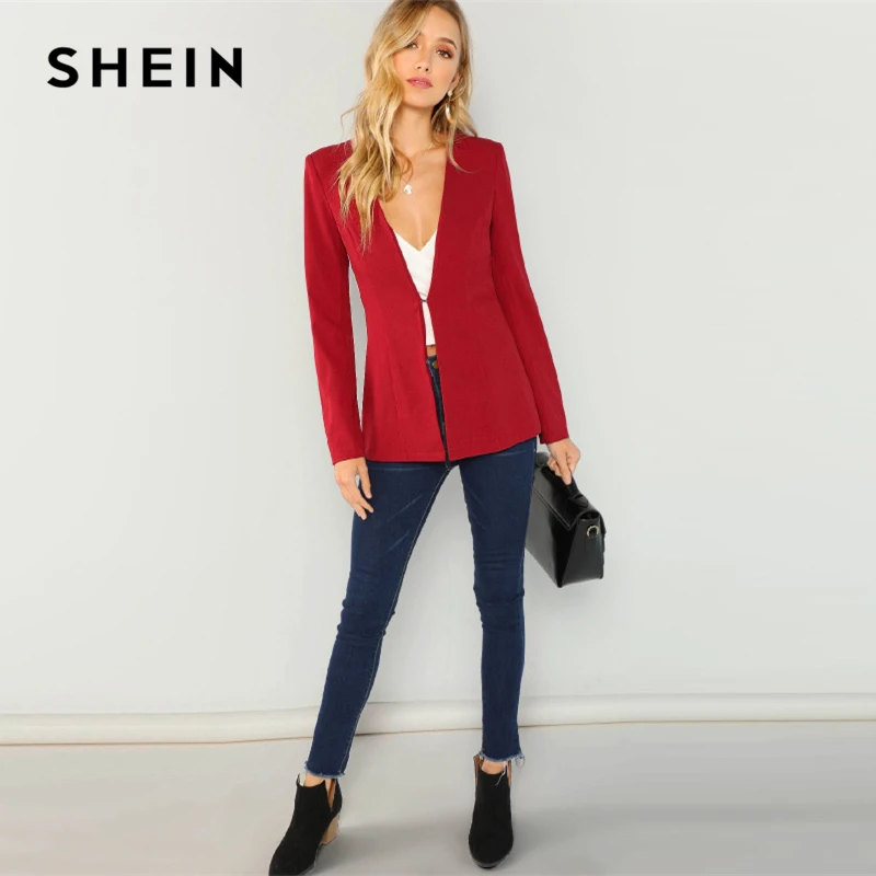 SHEIN Стильный Блейзер С Длинным Рукавом, Однотонный Демисезонный Жакет