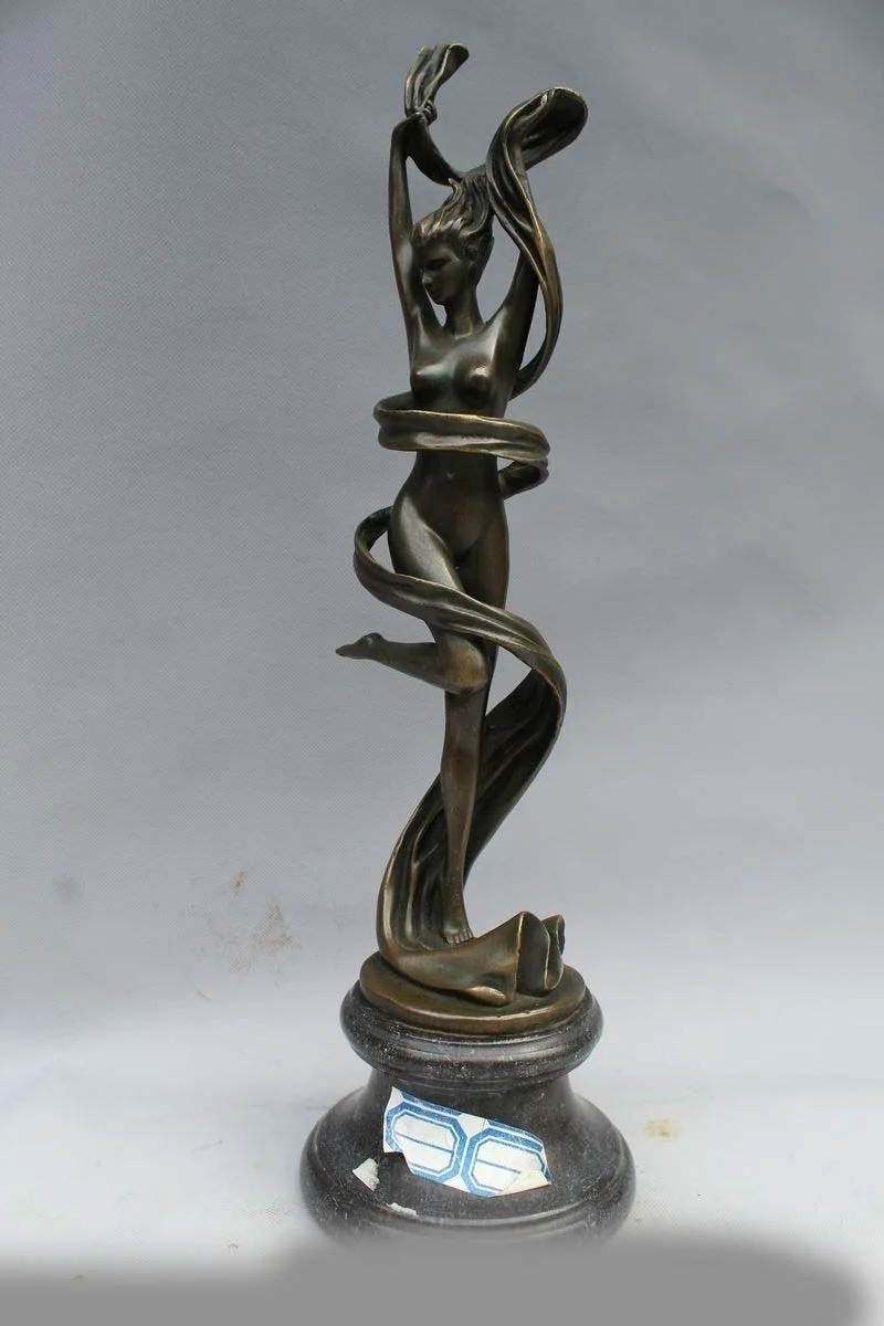 

17"Western Art sculpture Bronze Marble Nude Belle Irish Meditation Statue