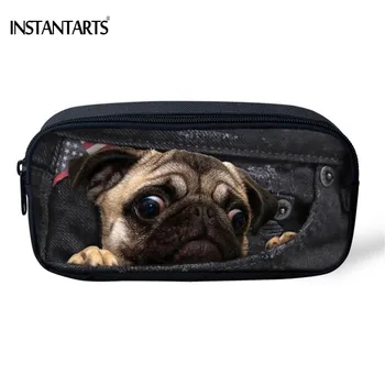 

INSTANTARTS Women Cosmetic Cases Demin Dog Print Travel Make Up Bag Children Stationery School Supplies Girls Pencil Case Pouch